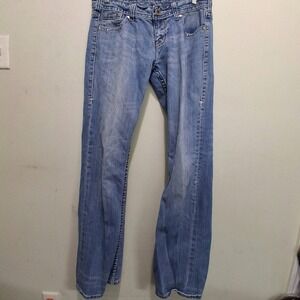 Cowgirl Tuff Co Blue Victory Bootcut Jeans W28 L35 Embroidered Cross Rhinestone